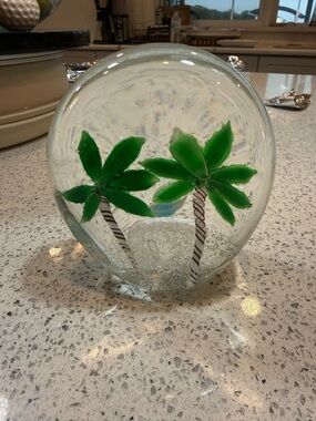 Clear Glass Palm Globe Decorative Accent in Green